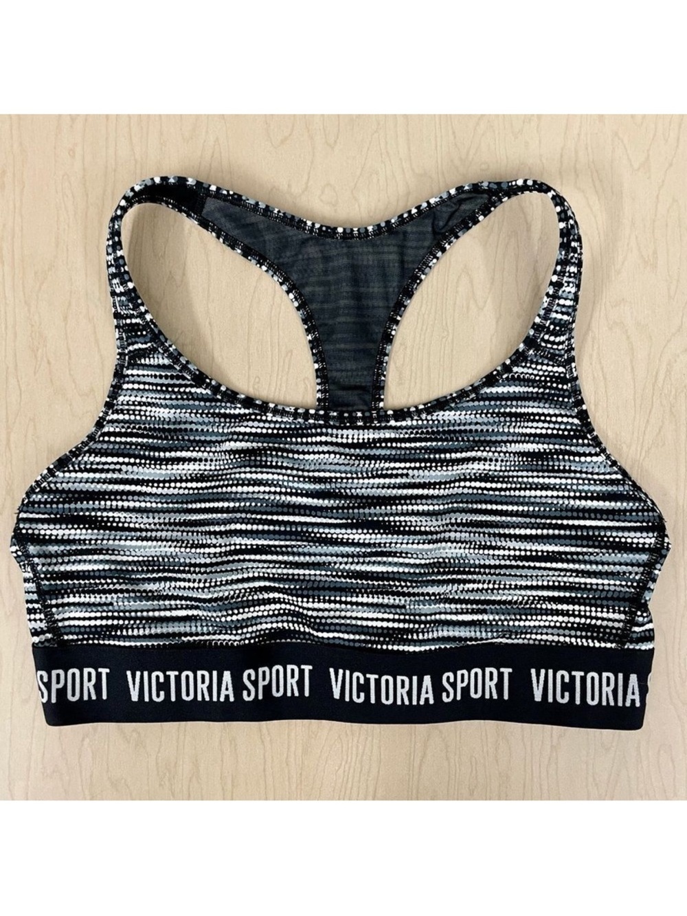 New Victorias Secret Sports Bra Womens Large Dot Marl Black Player Racerback